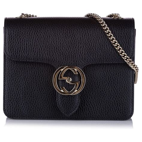 gucci black bag with silver chain|Gucci chain shoulder handbags.